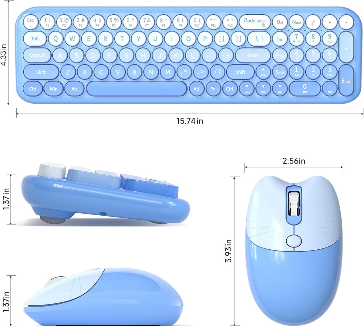 MOFII Wireless Keyboard and Mouse Combo, Full Size 2.4G Retro Round Computer Keyboard and Mouse Set, Plug and Play, for Windows, Computer, Desktop, PC, Notebook - (Blue Gradient)