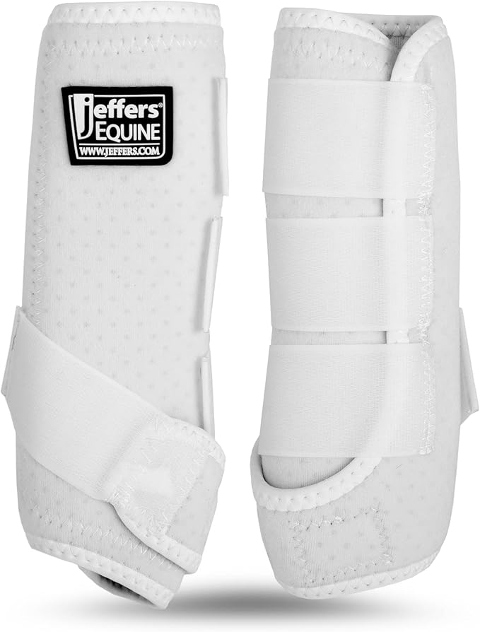 Jeffers Equine Protective Horse Boots 1 Pair White, Safe Neoprene Leg Guards & Comfortable Fit, Durable Strap Closures, Front & Hind Support, Equestrian Accessories for Travel & Riding - Small
