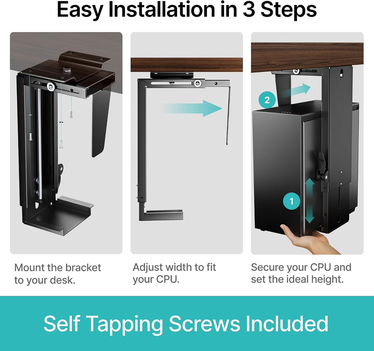 PEGZONE Under Desk PC Mount Adjustable 3.5-8" Computer Tower Holder