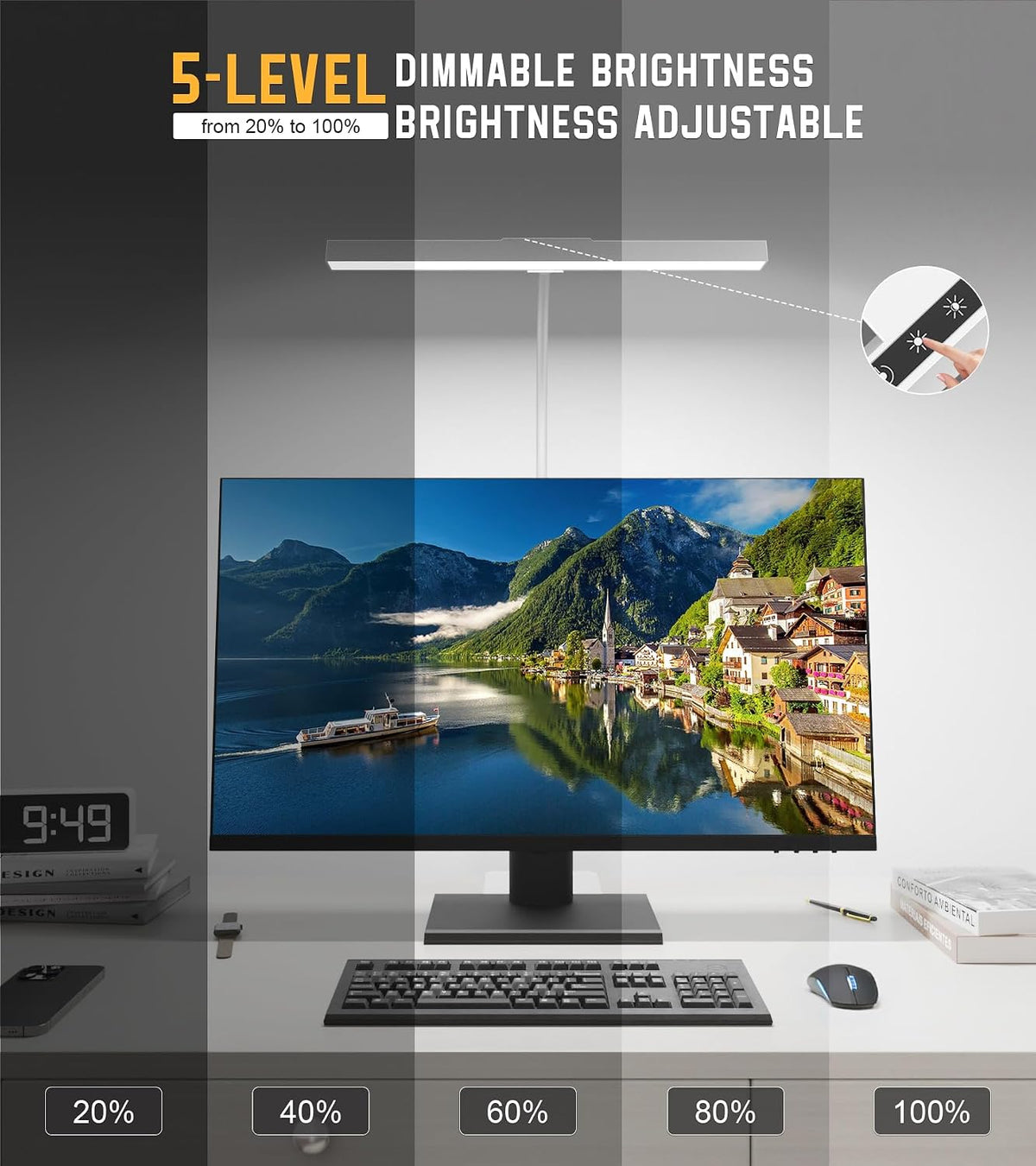 LED Desk Lamp for Home Office with Base, Eye-Caring Desk Light 12W, White