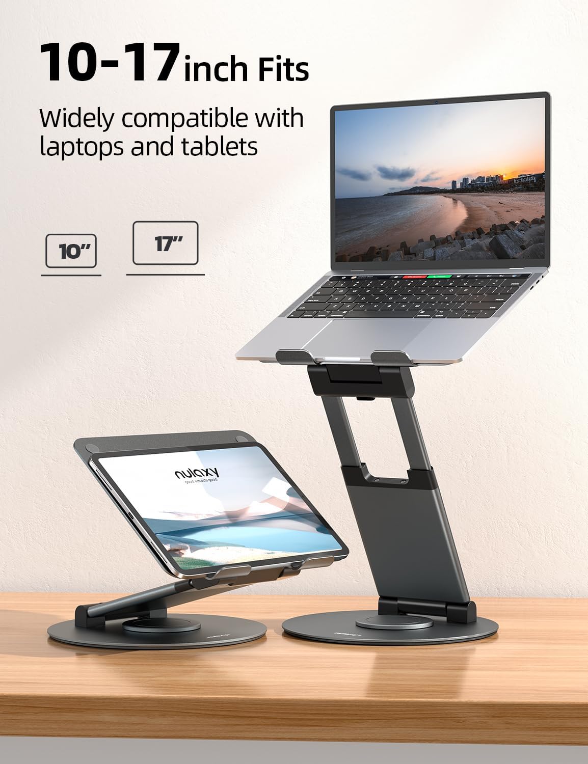 Nulaxy 18" Height Telescopic 360 Rotating Aluminum Laptop Stand Desk, Gray
