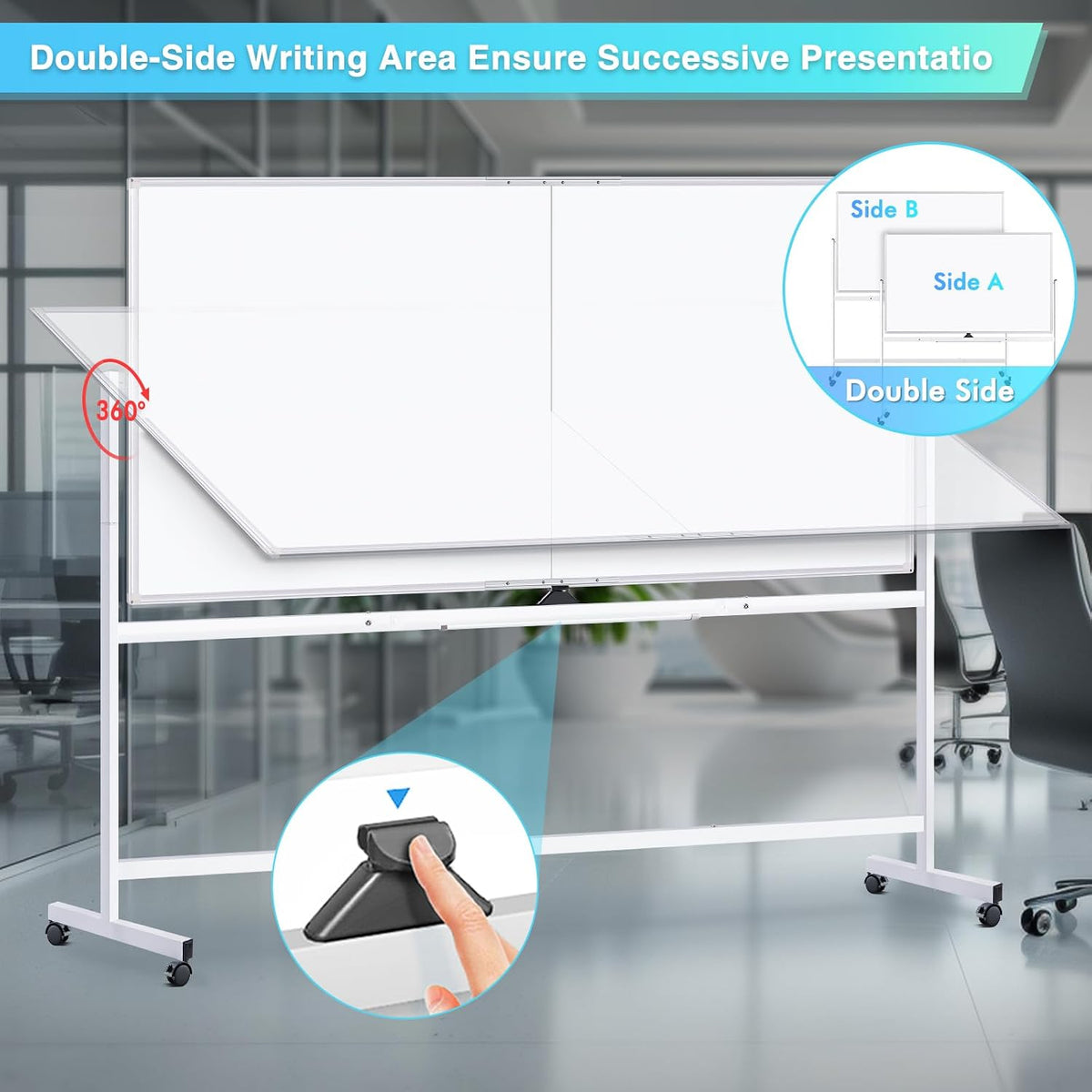 Maxtek Rolling Whiteboard 96 x 48 in, Large Double-Sided Magnetic Standing