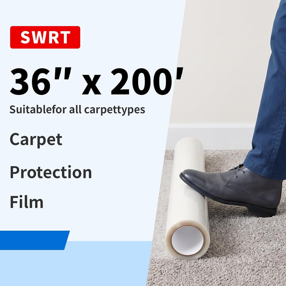 SWRT Carpet Protection Film - Self Adhesive Plastic Protector 36" x 200'