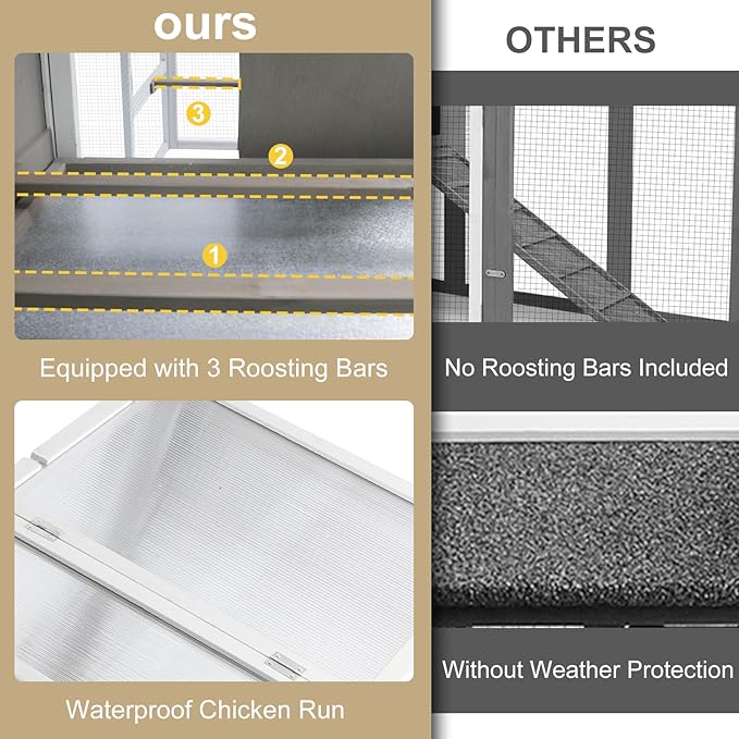 Chicken Coop Chicken House Outdoor with 3 Perches, Nesting Box and Removable Tray Hen House Rabbit Hutch Chicken Poultry Cage with Ramp Run for Garden Backyard