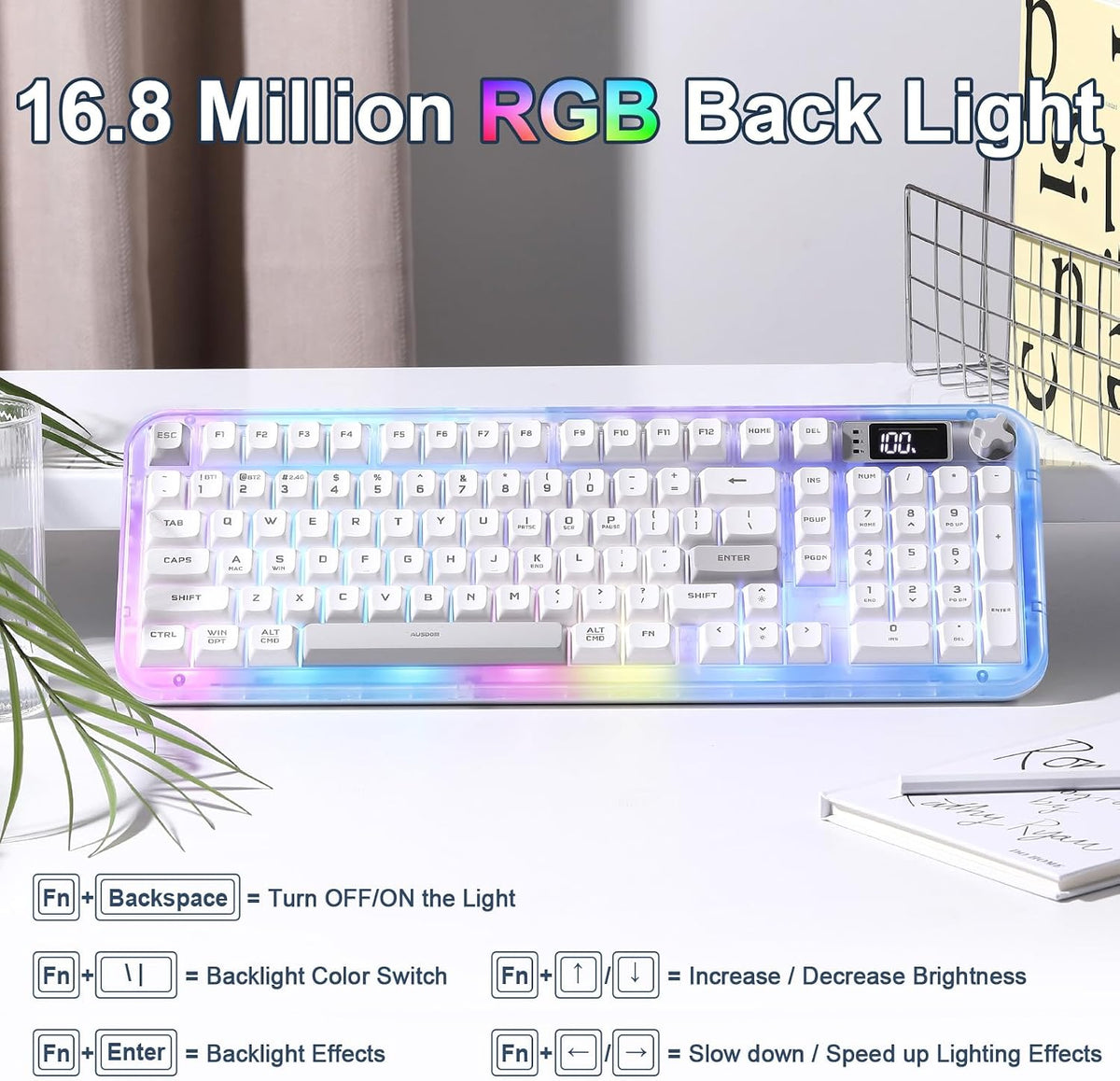 K98Pro Gaming Keyboard, Wireless Creamy Computer Keyboards(White)