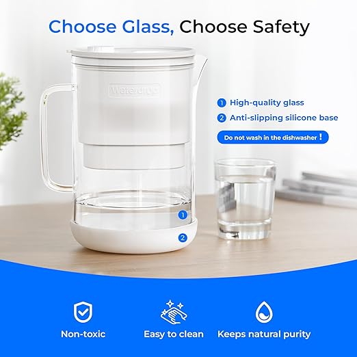 Waterdrop Large Glass Water Filter Pitcher, Eco-Friendly,