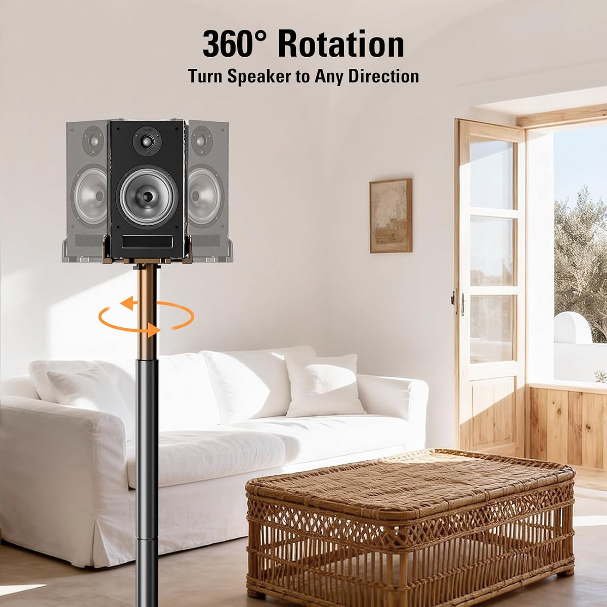 Speaker Stands Pair, 34"-43.3" Height Adjustable, Max 11 lbs, Cable Conceal
