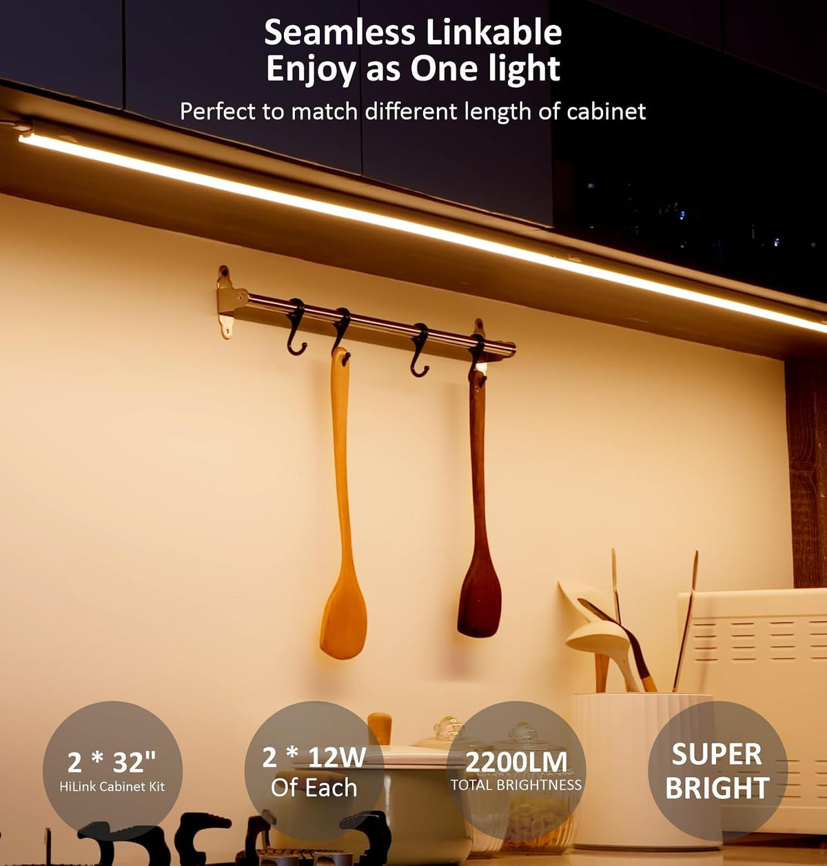Leetdud Under Cabinet Lighting Plug in, 32 Inch 2 Pcs, Linkable AC120V 3CCT 3000K/4000K/5000K Ultra Slim, LED Under Cabinet Lights for Counter Light, Kitchen, Shelf, Sink, Workshop, Desk, Bronze