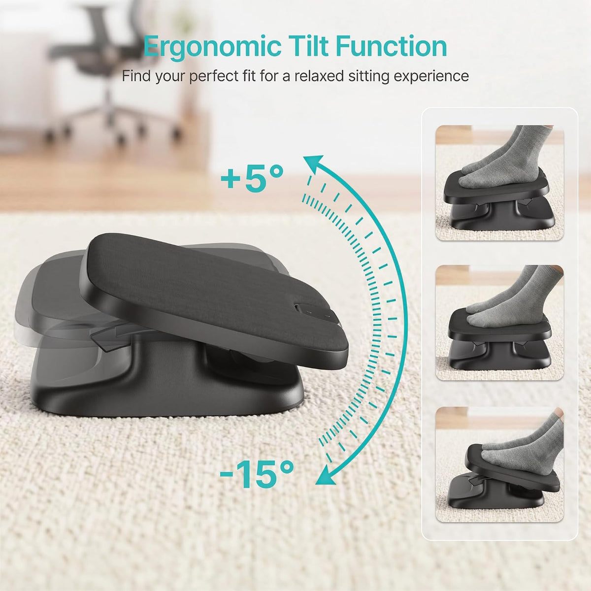 PEGZONE Footrest Under Desk with Memory Foam, Ergonomic Stepless Adjustable