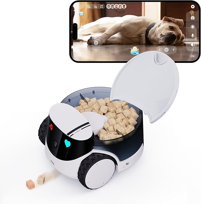 Enabot EBO ROLA PetPal FamilyBot Pet Camera Robot with Treat Dispenser: 2.5K Mobile Dog Camera Robot Battery-Powered with Phone App, 2-Way Talk, Night Vision, Interchangeable Modular Design