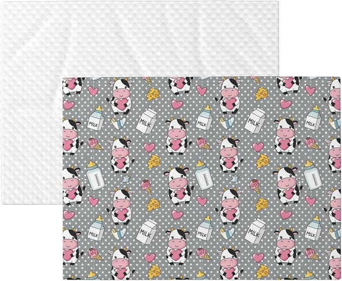 Double Sided Plush Pet Blanket for Small Large Animals, Cartoon Cow Character, Reversible Throw with Dimpled Dot Side and Flat Side for Kennels Living Rooms