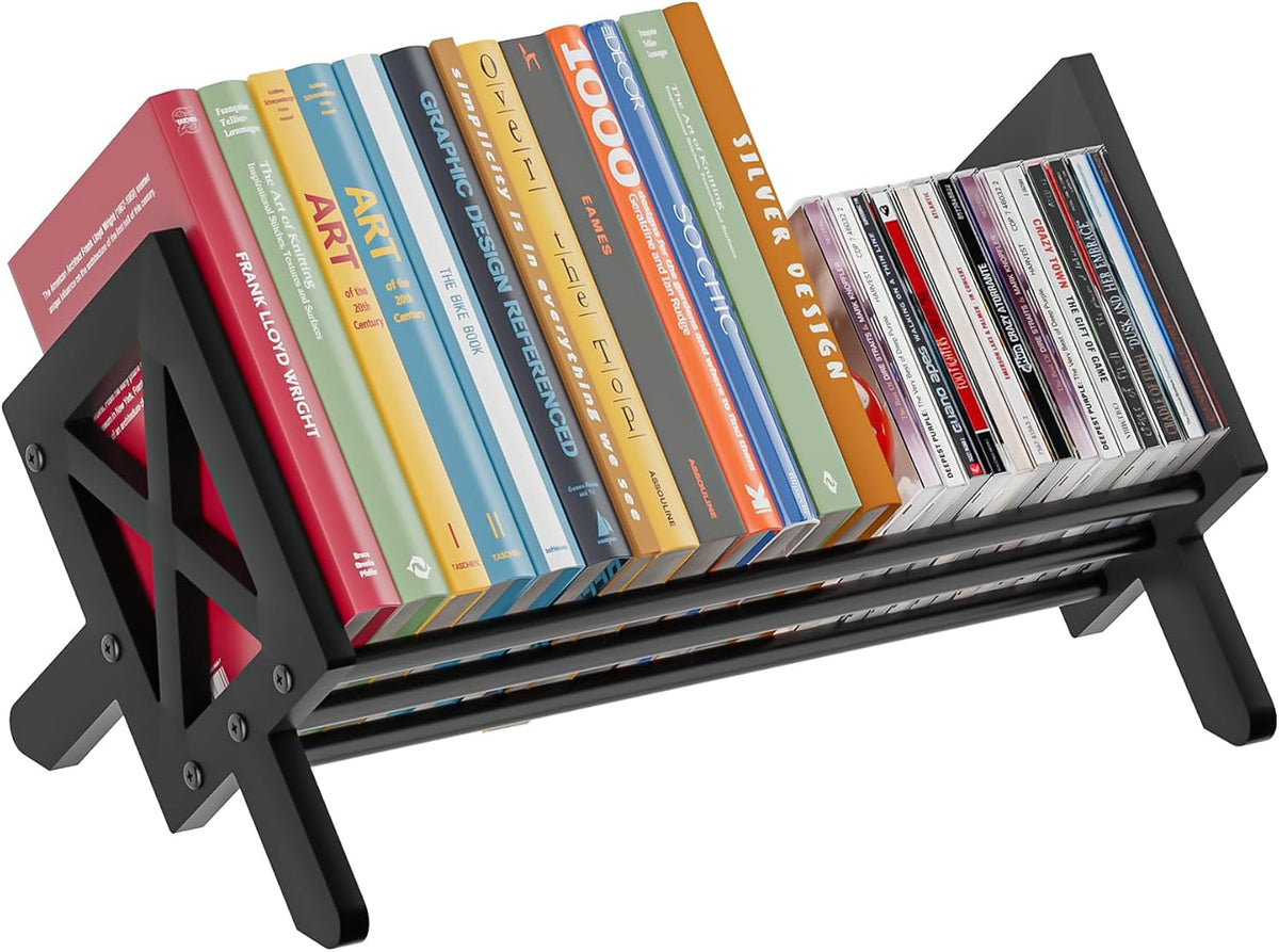 Desktop Bookshelf Organizer, Tilting Bookcase, Pure Black
