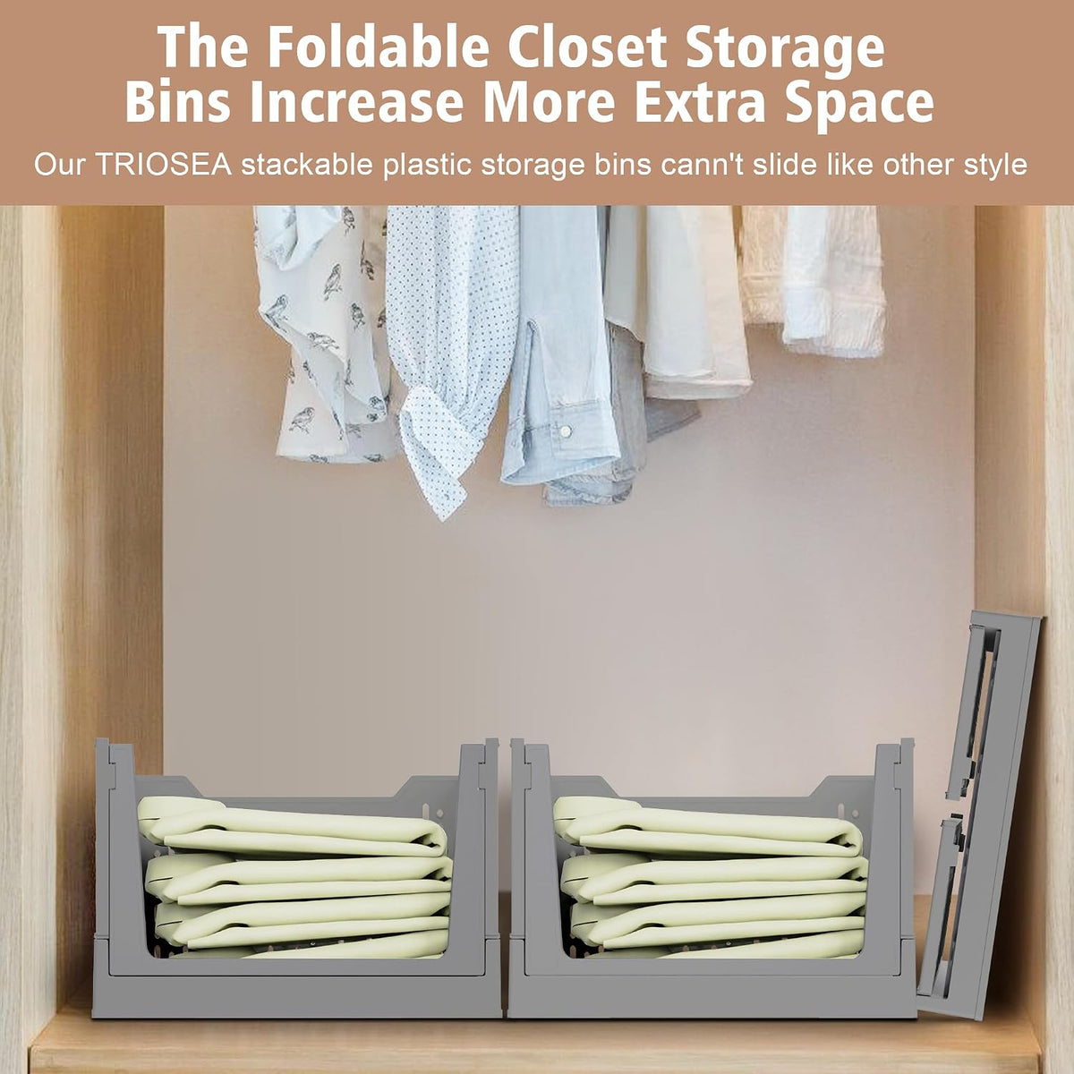 Stackable Storage Bins, Set of 3 Plastic Closet Organizers with Wheels