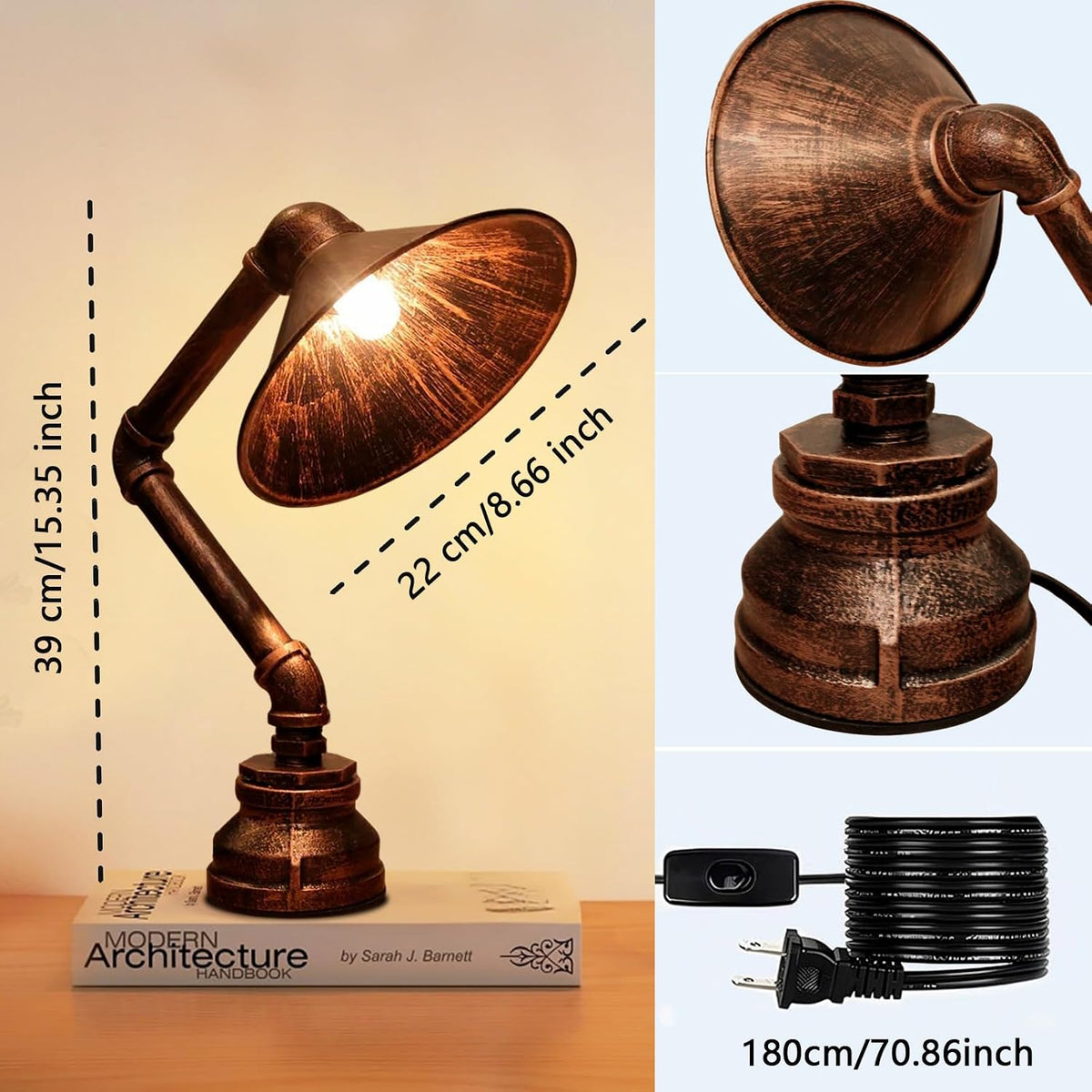 Steampunk Table Lamp, Vintage Industrial Metal Robot Table lamp, Water Pipe Table Lamp, Robot Style Desktop Light for Bedside Desk Bar Cafe Desktop Room Decoration (Not Included Bulb)
