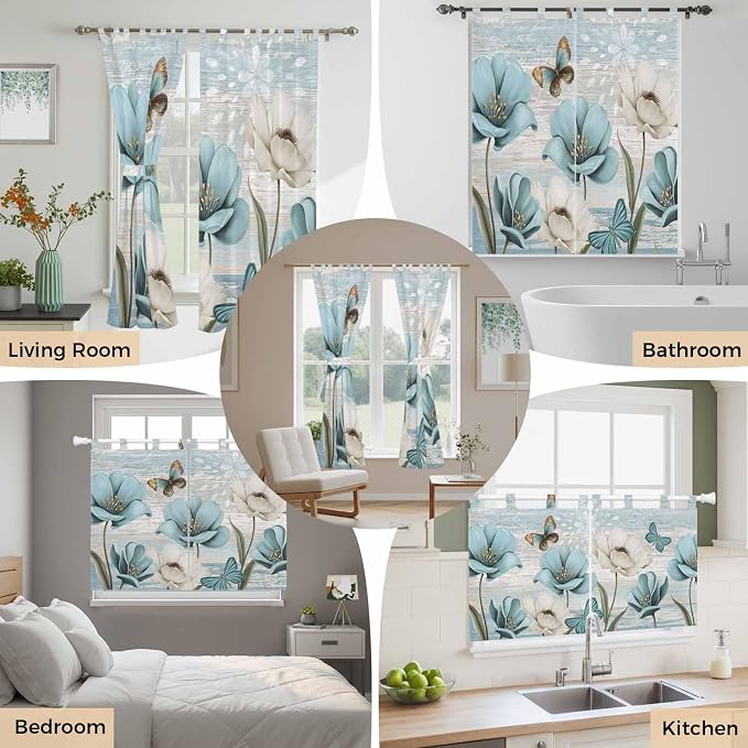 Spring Floral Living Room Curtains 84 Inch Length, Window Curtains Tab Top