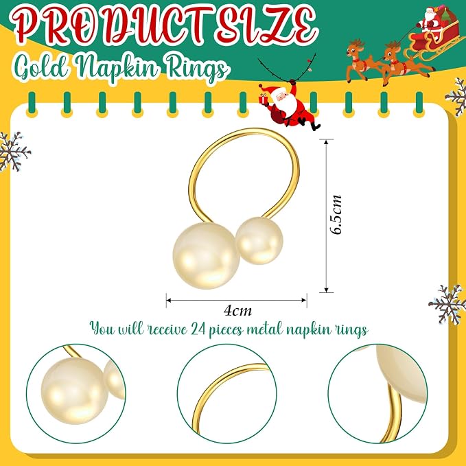 Sliner 24 Pcs Pearl Napkin Rings