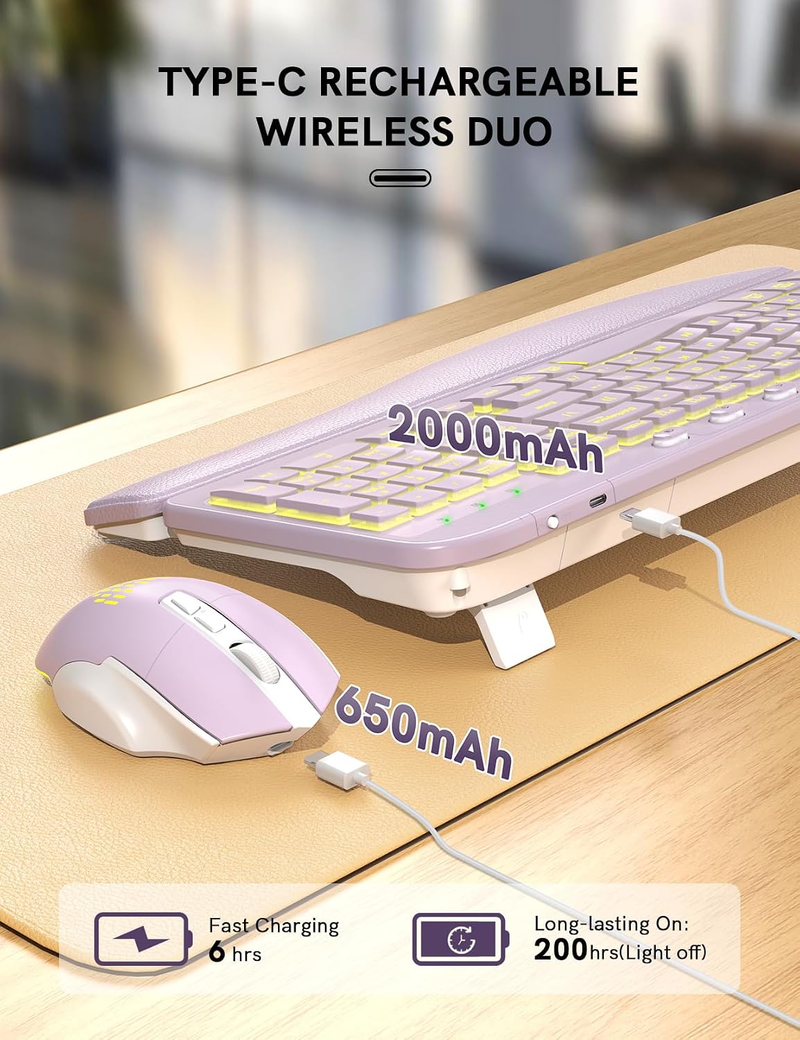 SABLUTE Wireless Keyboard and Mouse Combo, Ergonomic Wave with Wrist Rest