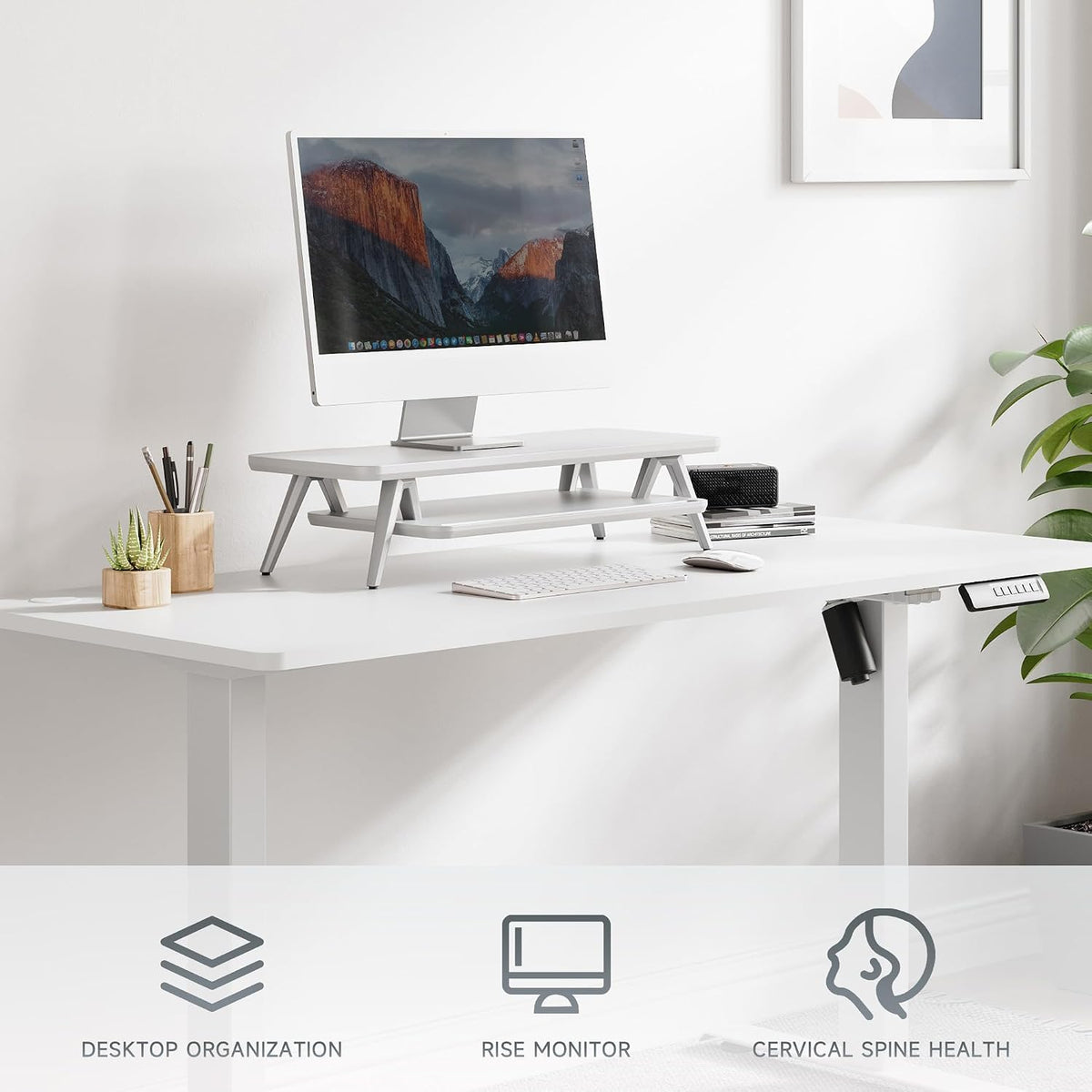 Fenge Monitor Stand Riser, Wooden Desk Shelf with 2-Tier Storage