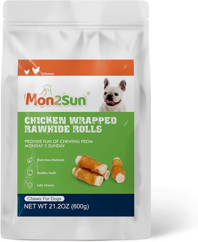 MON2SUN Dog Treats, 2.5 Inch Chicken Wrapped Rawhide Rolls, Teeth Cleaning Chews with High Protein for Small Dogs, 21.2 oz (32 Count - Pack of 2)