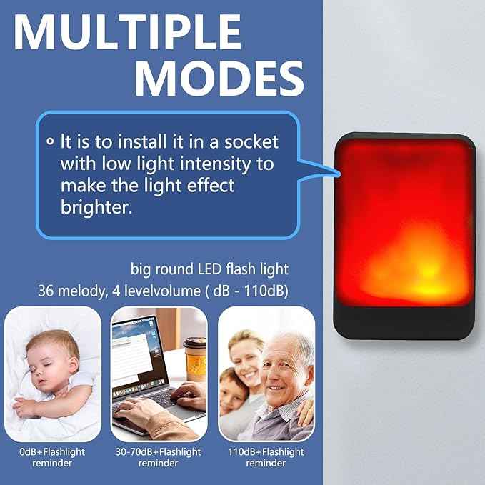 Loud Flash Doorbell with 7 Colors of Bright Light and 4 Volumes, Wireless