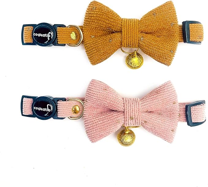 Safety Quick Release Cat Collars, Soft Kitten Collars with Detachable Bow Tie and Bell, Pack of 2, Adjustable 20-30 cm