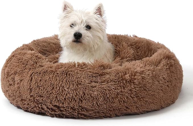 NOYAL Calming Dog Bed for Anxiety, Hooded Donut Cave with Blanket, Plush Fluffy Washable Pet Bed for Small Medium Dogs & Cats