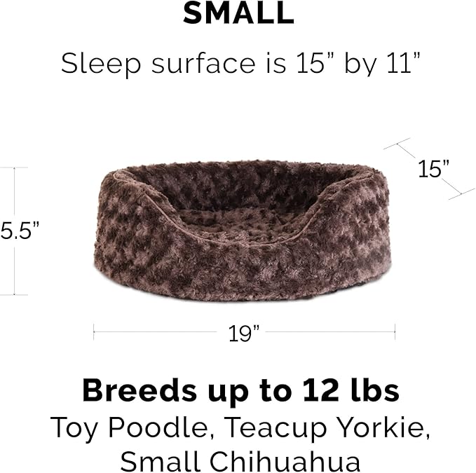 Furhaven Dog Bed for Small Dogs w/ Removable Washable Cover & Pillow Cushion Insert, For Dogs Up to 12 lbs - Ultra Plush Faux Fur Oval Lounger - Chocolate, Small