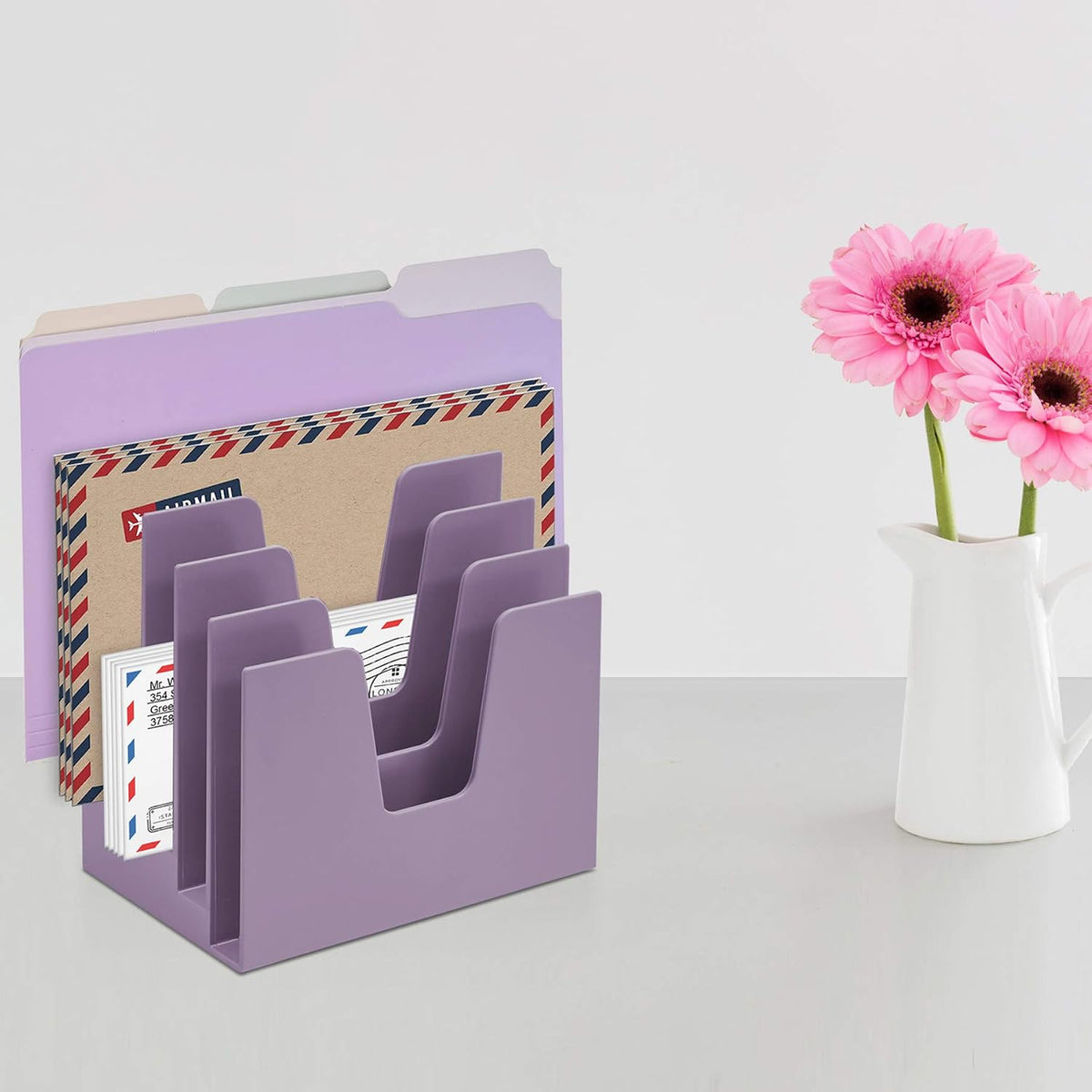 Acrimet 5 Section Incline File Sorter Organizer, Desktop Mail Holder Purple