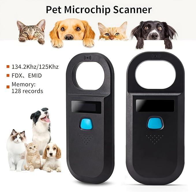 Pet Microchip Scanner, 134.2KHz/125KHz RFID Reader for Dogs Cats, ISO 11784/11785 FDX-B EMID Animal Chip Reader with 128 Data Storage, Pet ID Tag Scanner for Sheep/Rabbit/Pig/Animal