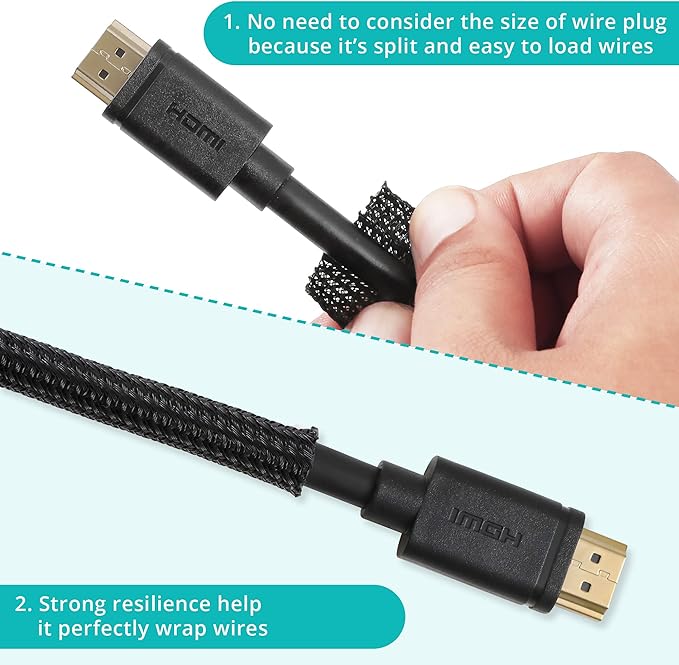 ZhiYo 20ft - 1/4 inch Cable Sleeve, Cord Wrap Wire Protector Tubing for Pets, PC Cable Wrap, Computer Cable Management Sleeve - Black