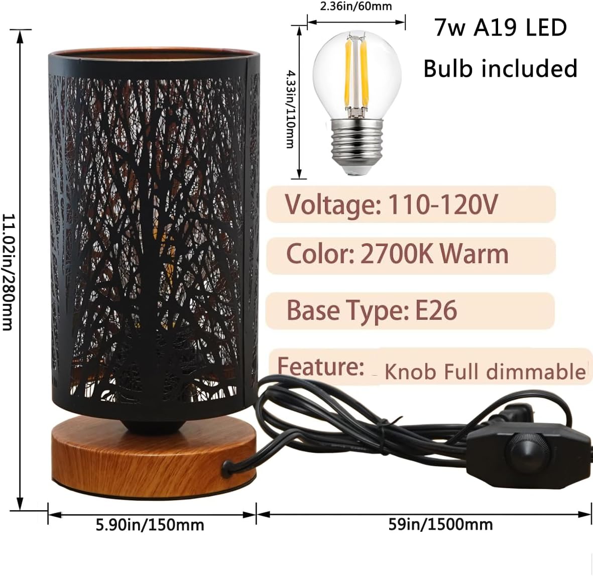 Black Rustic Table Lamp for Bedroom Small space Farmhouse Dimmable Bedside Lamps for Night stand Desk , Industrial Nightstand lamp with Metal Lampshade for Living Room Decoration bulb included