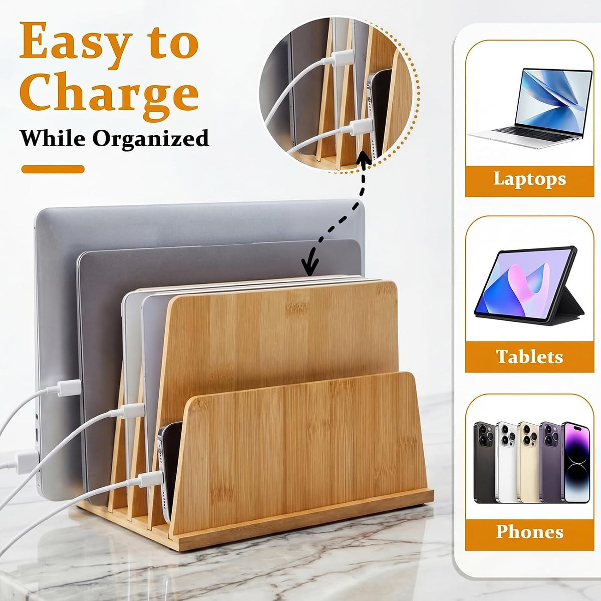 Unittype Bamboo Multi Device Organizer, 5 Slots