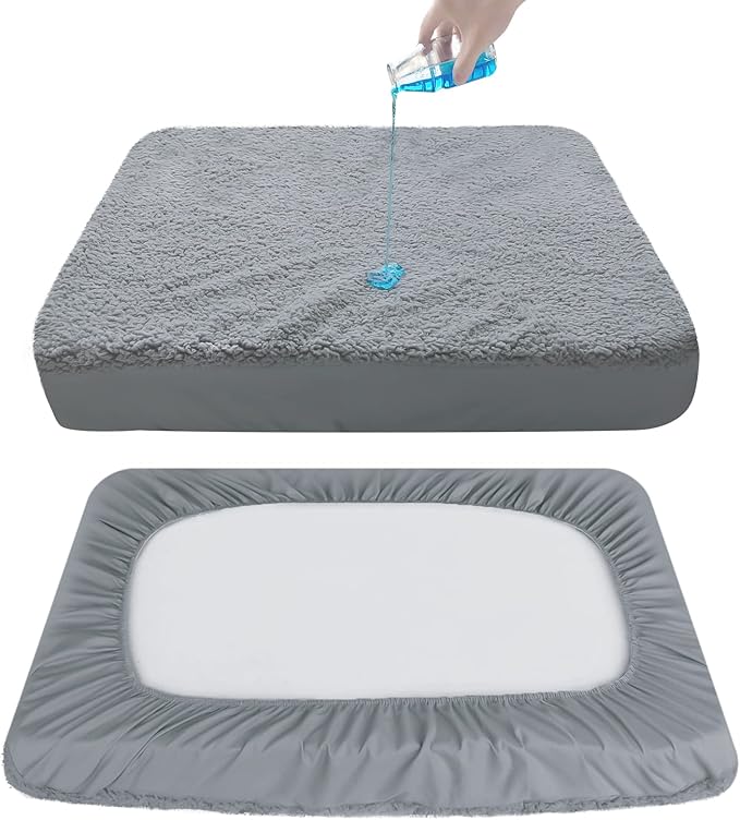 Dog Bed Covers Soft Plush Replacement Washable, Waterproof Pet Mattress Bed Liner Grey 44x32 Inches, for Dog/Cat, Cover Only