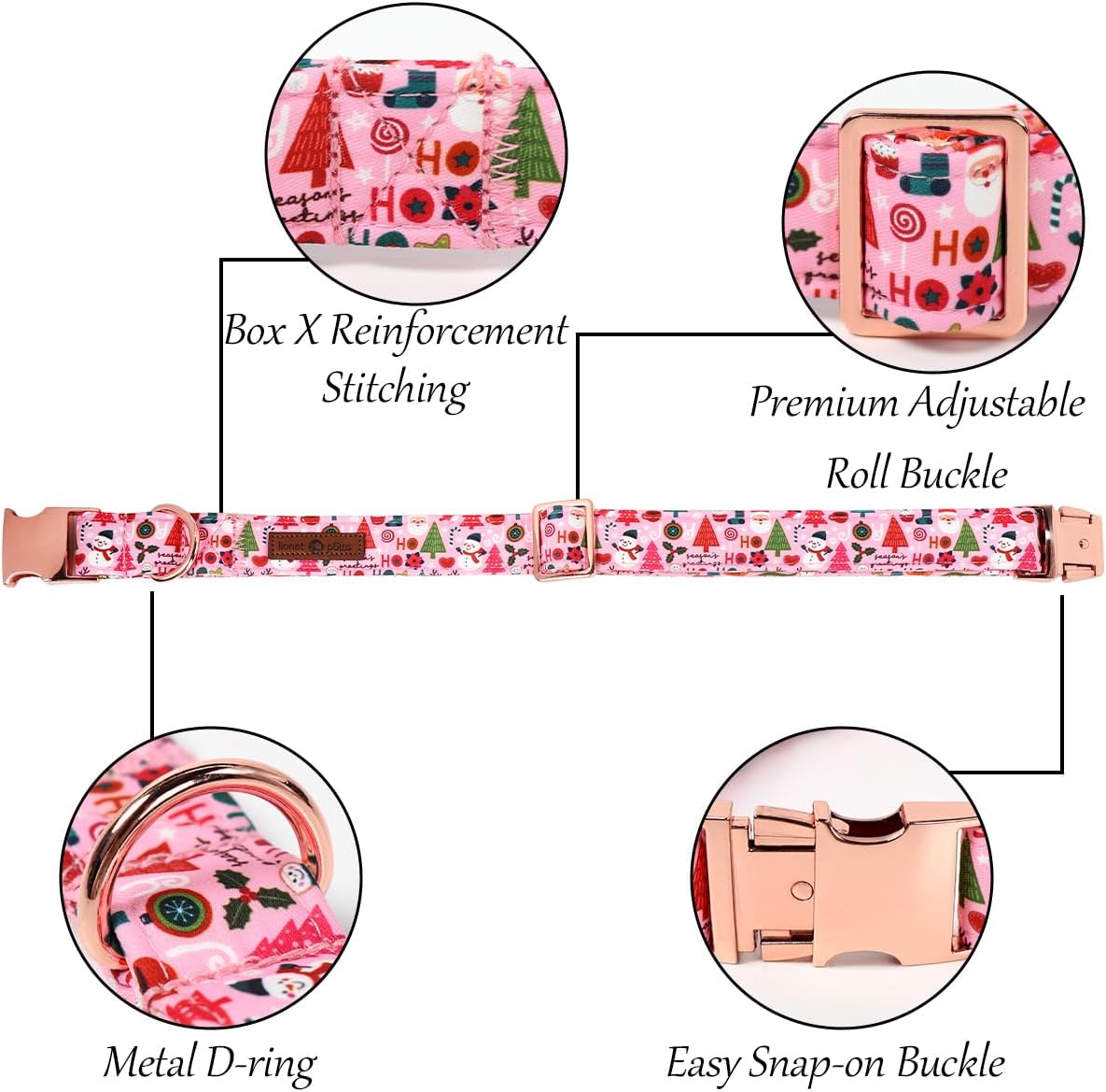 Lionet Paws Christmas Dog Collar with Sailor Bow, Cute Ho Christmas Tree Snowman Pink Dog Collar Bow Tie for Dogs, Small, Neck 10-16 inches