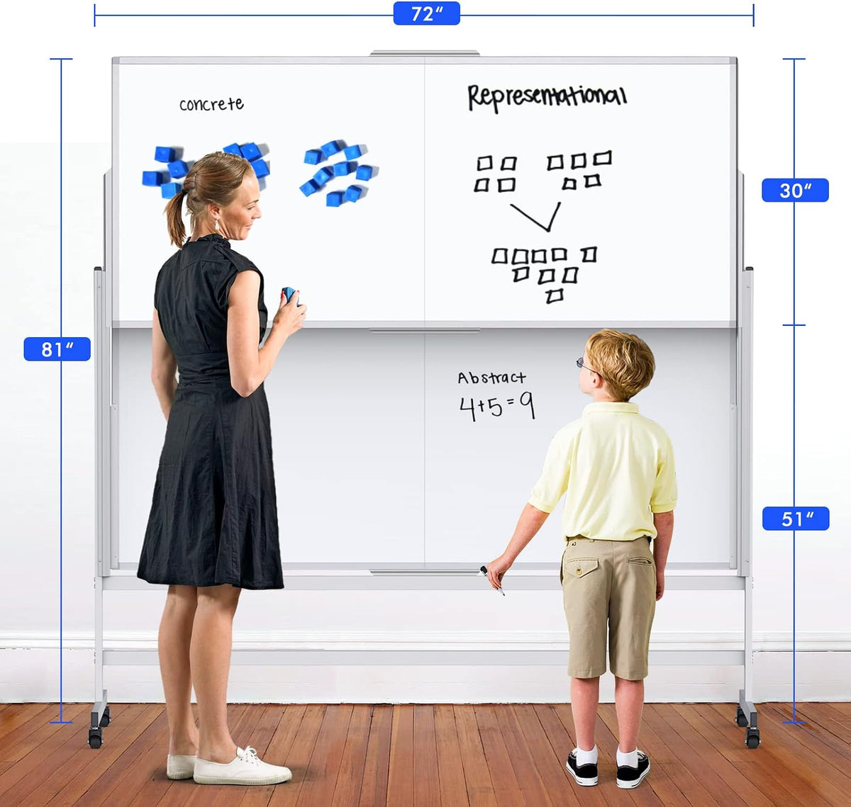 Maxtek Double-Sided Rolling White Board on Wheels 72x60, Height Adjustabled