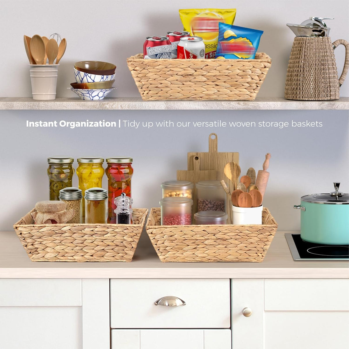 Set of 3 Snack Baskets, Water Hyacinth Basket,Wicker Snack Basket Organizer