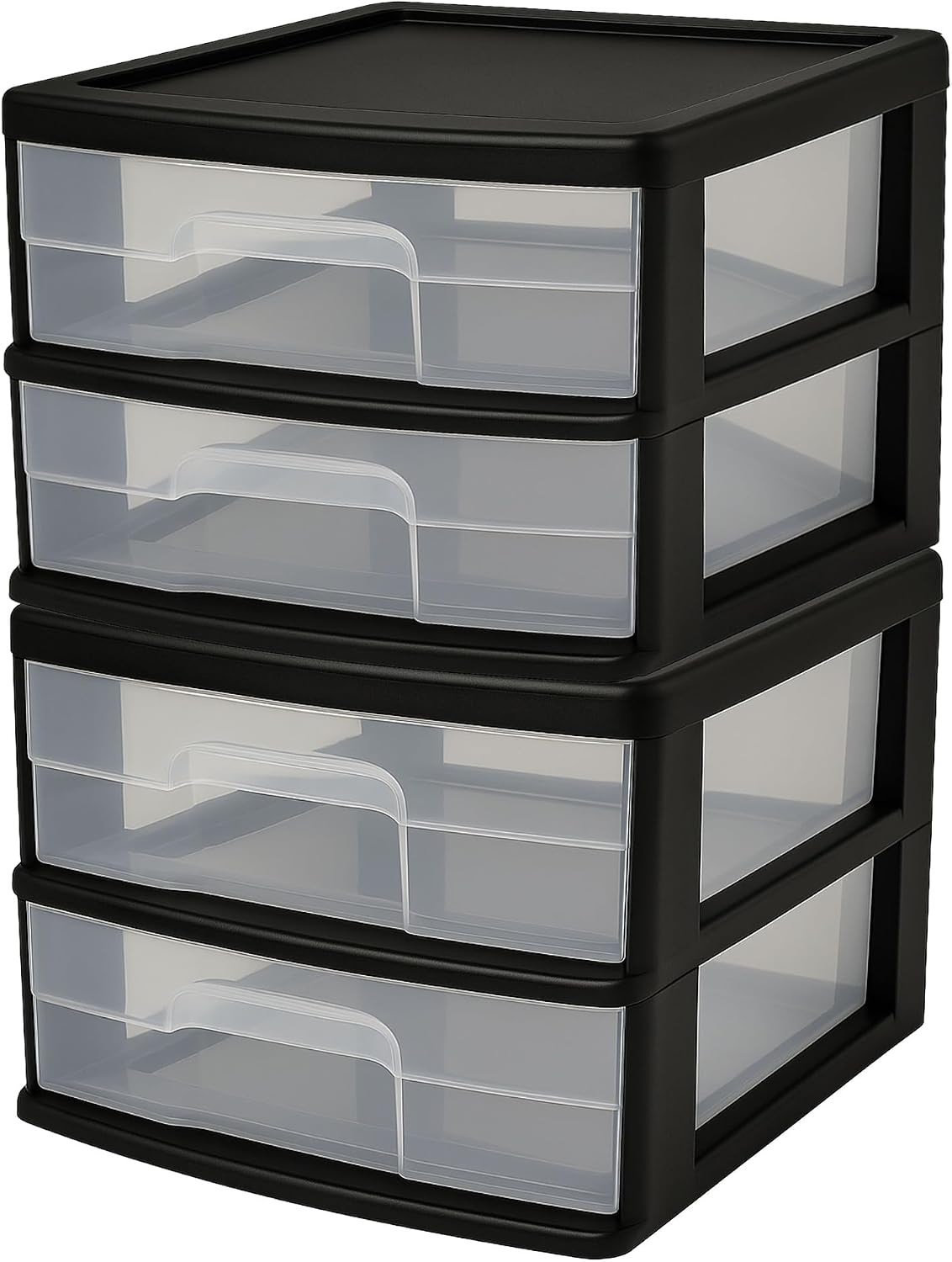 HOMZ 2 Drawer Storage Cart, Wide Plastic Container, Black Frame, 2 Pack