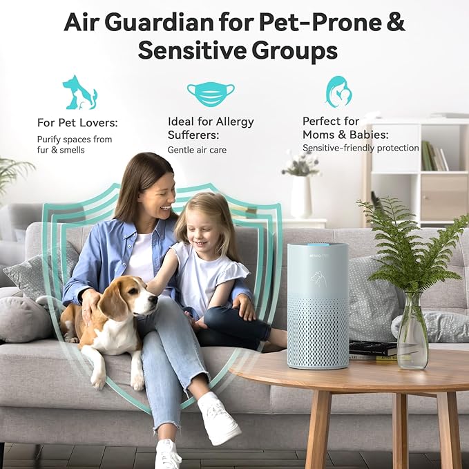 Afloia Air Purifier for Bedroom and Pets Home up to 1780 Ft², 5-in-1 HEPA Filter Air Cleaner with Washable Pre-Filter, Removes Pet Hair, Odors, Dander & Allergies, 22dB Quiet Sleep Mode (Kilo Pet)