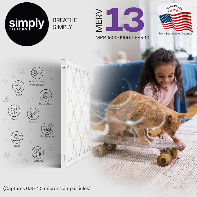 Simply 20x20x1 Air Filter, Merv 13, 4 Pack,