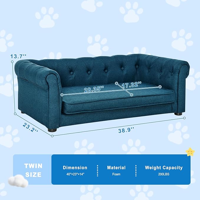 Dog Couch for Large Dogs, Elevated Durable Pet Sofa Bed, 24" W Comfortable Modern and Stylish Dog Sofa Couch with Dry Cleanable Fabric, Furniture for Medium & Large Breed (Blue)