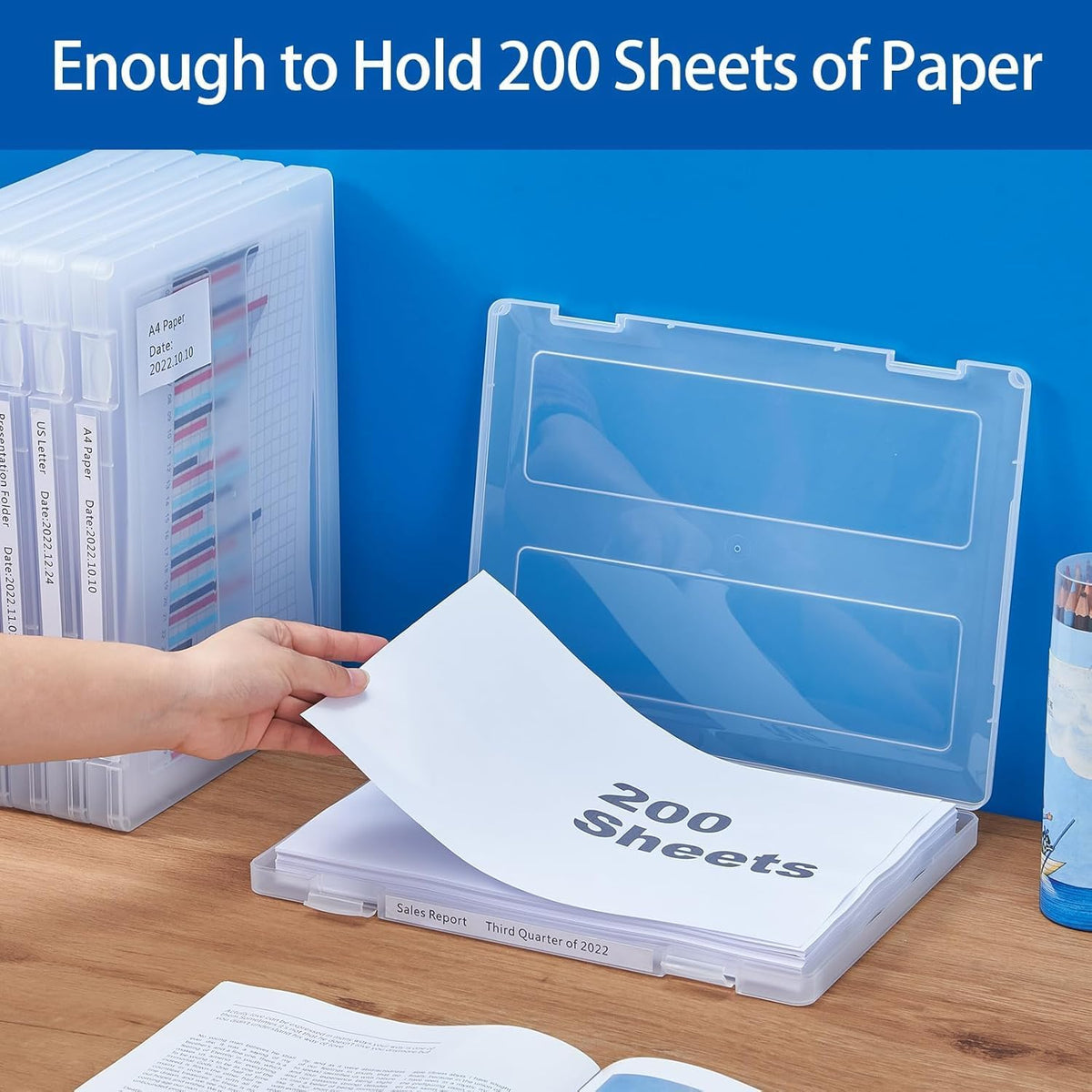 6 Packs A4 Paper Storage Boxes, 8.5 x 11 Plastic Portable Project Case for US letter Size and A4 paper, Plastic Multi-Purpose Thick Scrapbook Storage Box for Office (12.6"L x 9.5"W x 0.94"H)