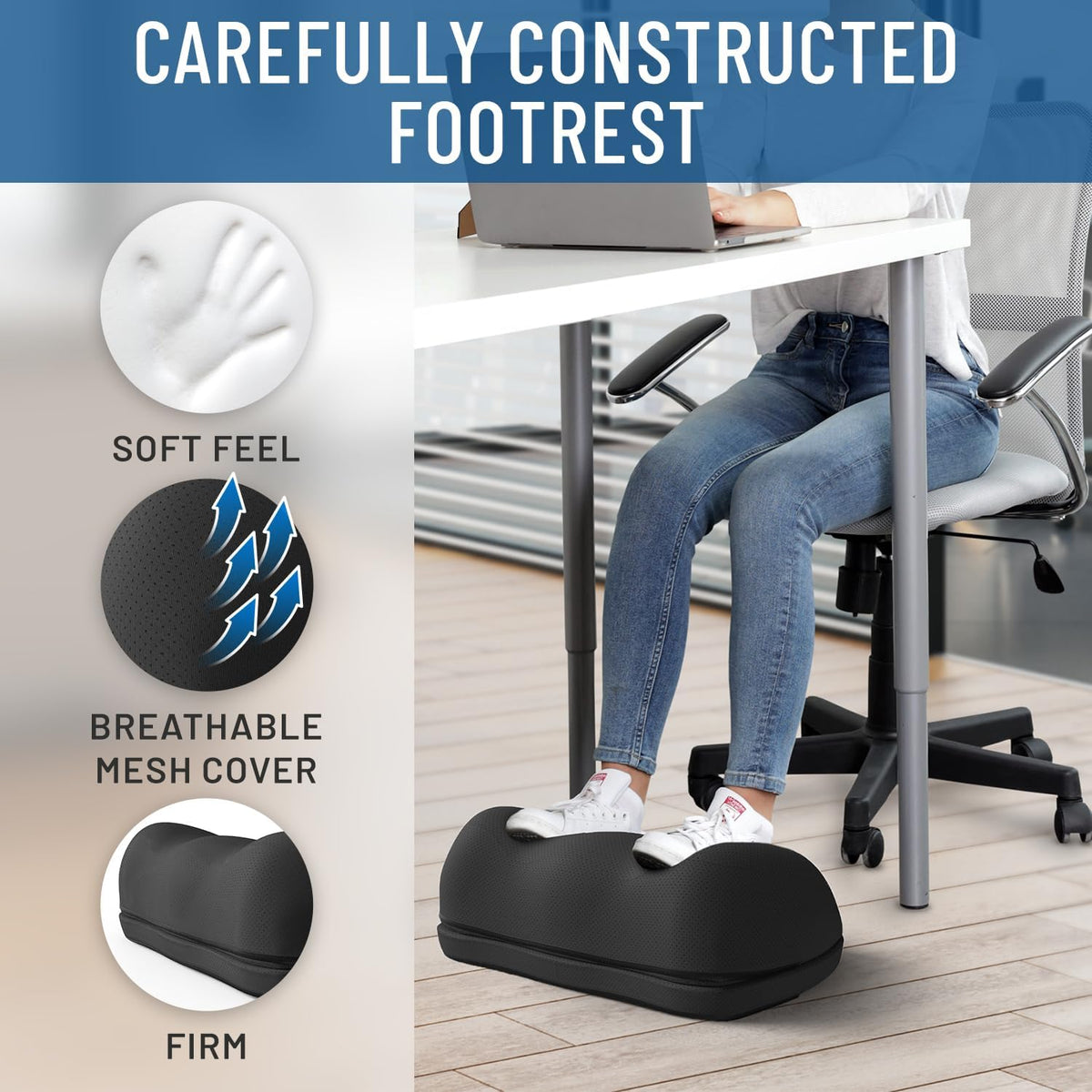Everlasting Comfort Adjustable Cloud Foot Rest for Under Desk at Work with Pressure Point Nodes - Comfortable Memory Foam Office Foot Stool & Desk Pillow, Gaming & Home Accessories