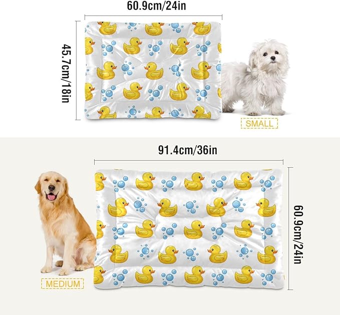 Emelivor Yellow Duck White Dog Cat Bed Washable Crate Pet Bed Anti-Slip Comfortable Crate Pet Puppy Bed Mat for Medium Large Small Dogs Cats, 24x18in