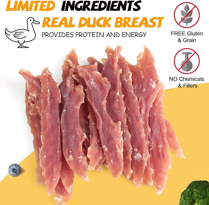 ASMPET Dog Duck Jerky Treats, Made with 100% Real Duck Breast, High Protein & Grain Free
