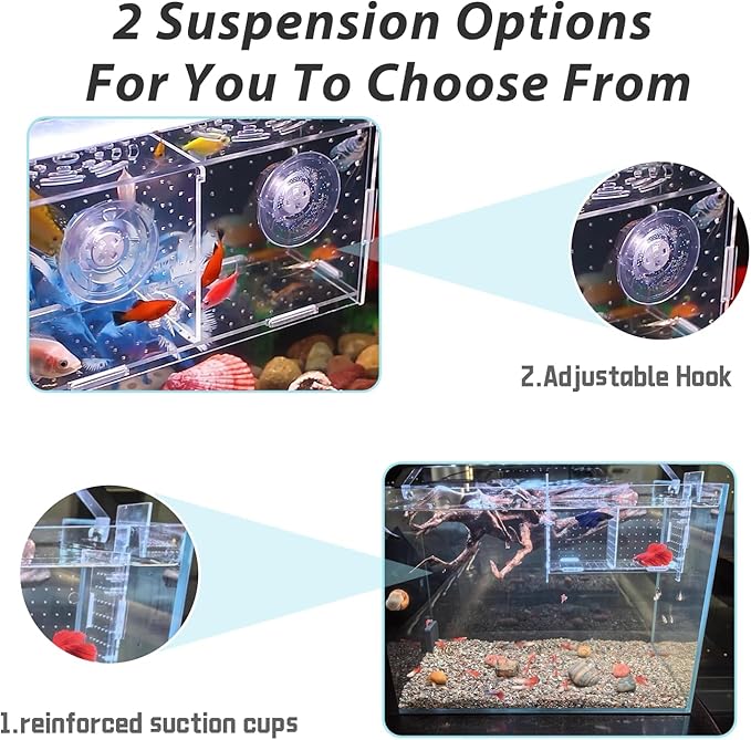 PINVNBY Acrylic Fish Breeding Box，Guppy breeding Box Acrylic Fish Isolation Box Aquarium Incubator with Suction Cups for Guppy Shrimp Small Baby Fishes（7.87 x 3.9 x 3.9 in）