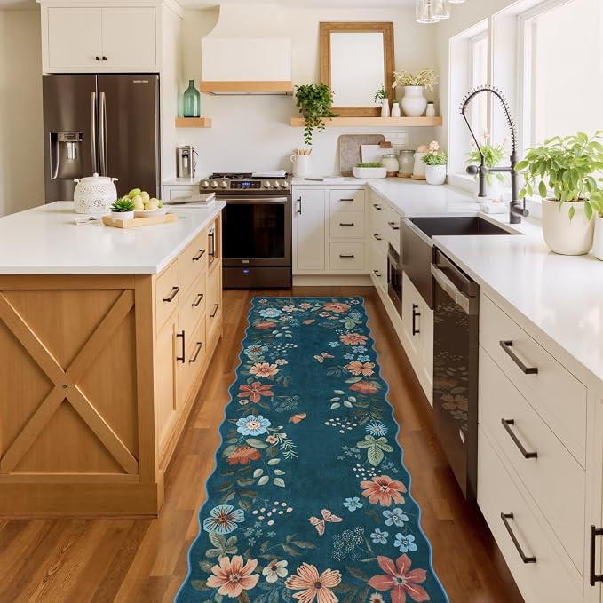 Lahome Floral Washable Runner Rug, Boho Ultra-Thin Kitchen Runners