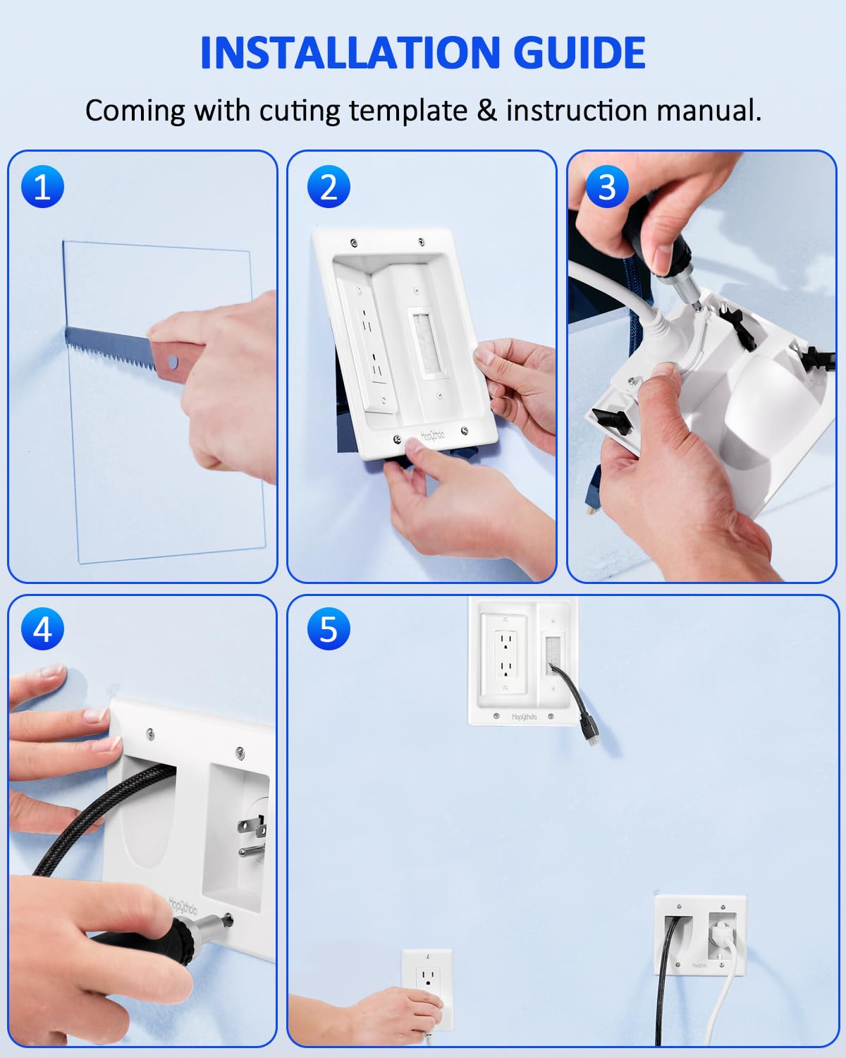 in Wall Cable Management Kit for TV, Recessed Outlet with TV Cable Hider Wall Kit, Cord Hider for Wall Mounted TV, Cable Management Box for Home & Office Theater System, White