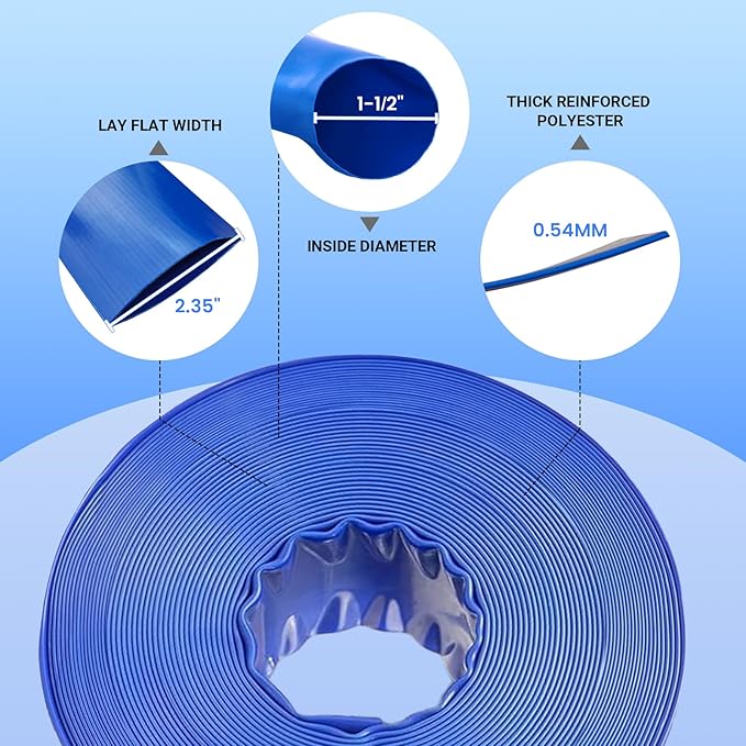 Poolvio Backwash Hose 1-1/2" x 50 ft, Leak-Free