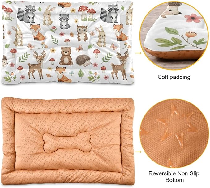 Emelivor Cute Animals Dog Cat Bed Washable Crate Pet Bed Anti-Slip Rectangle Comfortable Kennel Pads for Indoor Small Medium Large Dogs Cats,36x24in