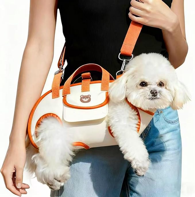 Portable Small Dog & Cat Pet Carrier Sling & Backpack for Small Dogs & Cats & Puppy, Dog & Pet Purse Bag Carrier Sling for Small Dogs with Dog Traction Leash, Crossbody Sling Carriers (Orange L)